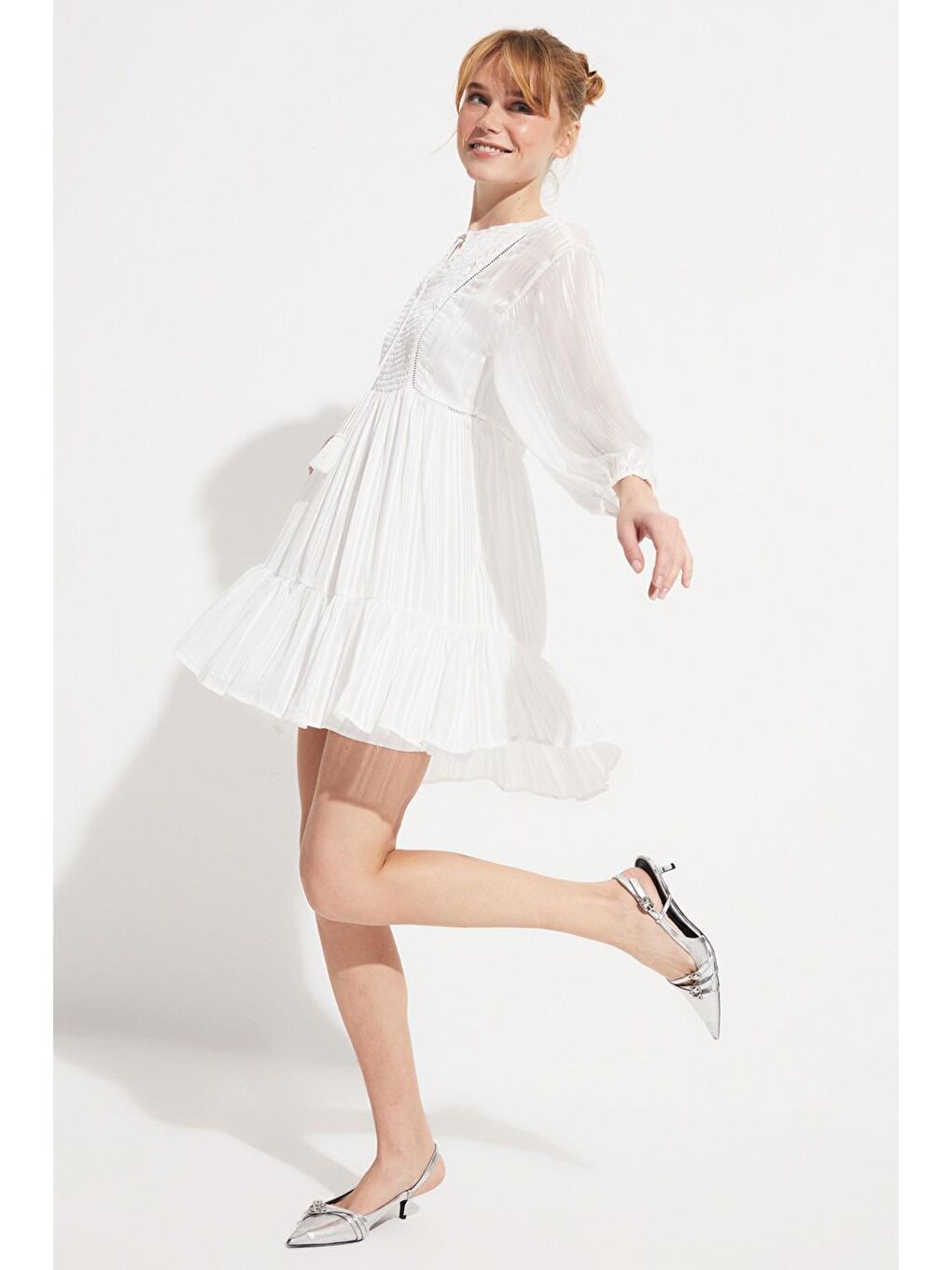 Beyaz Simli Elbise-2