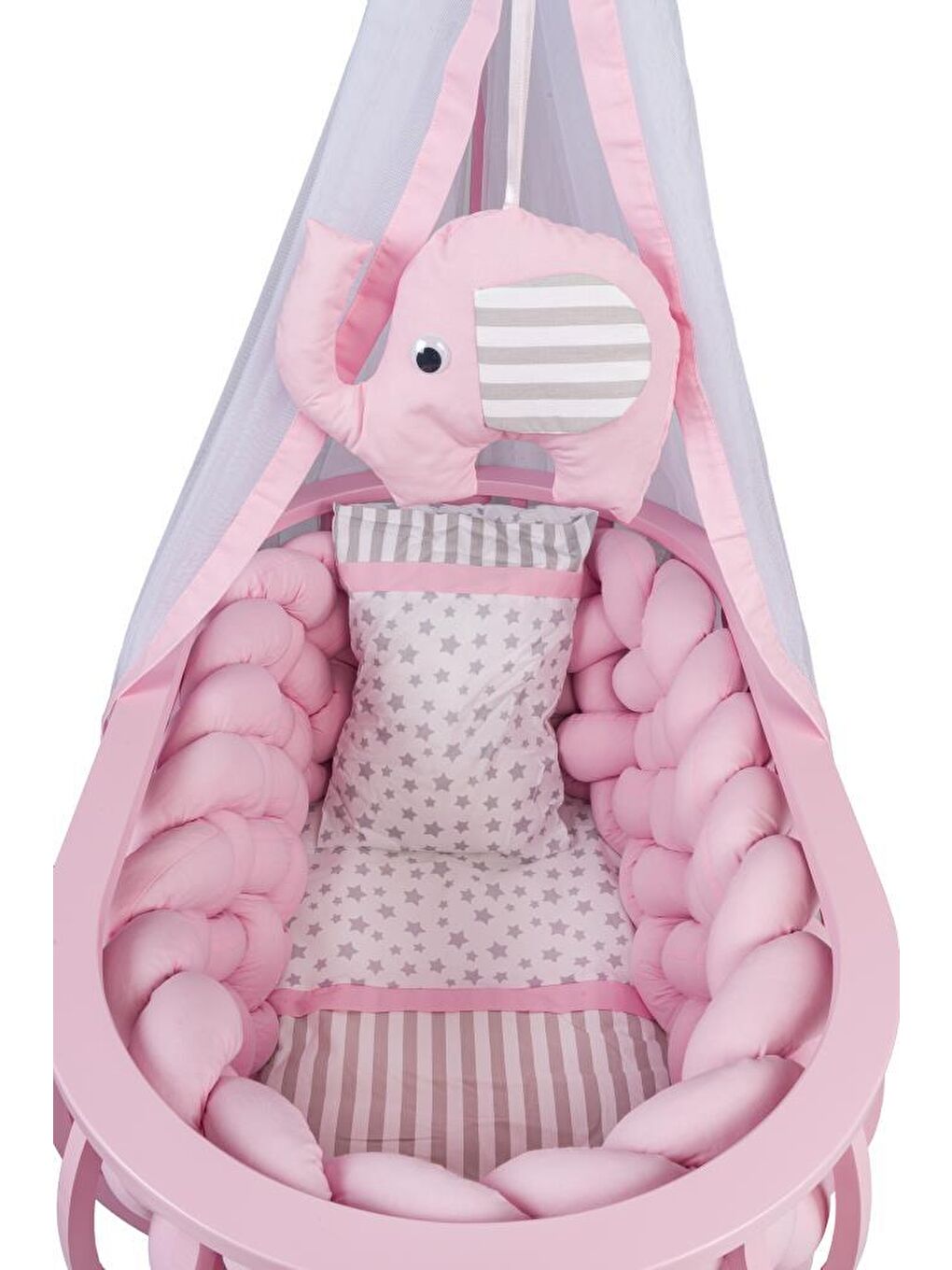 Lina Sepet Beşik Ahşap Beşik Örgülü Uyku Setli Doğal Ahşap Beşik-2