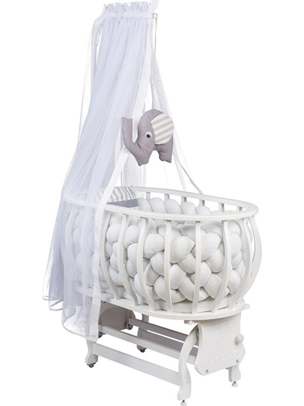 Lina Sepet Beşik Ahşap Beşik Örgülü Uyku Setli Doğal Ahşap Beşik-1