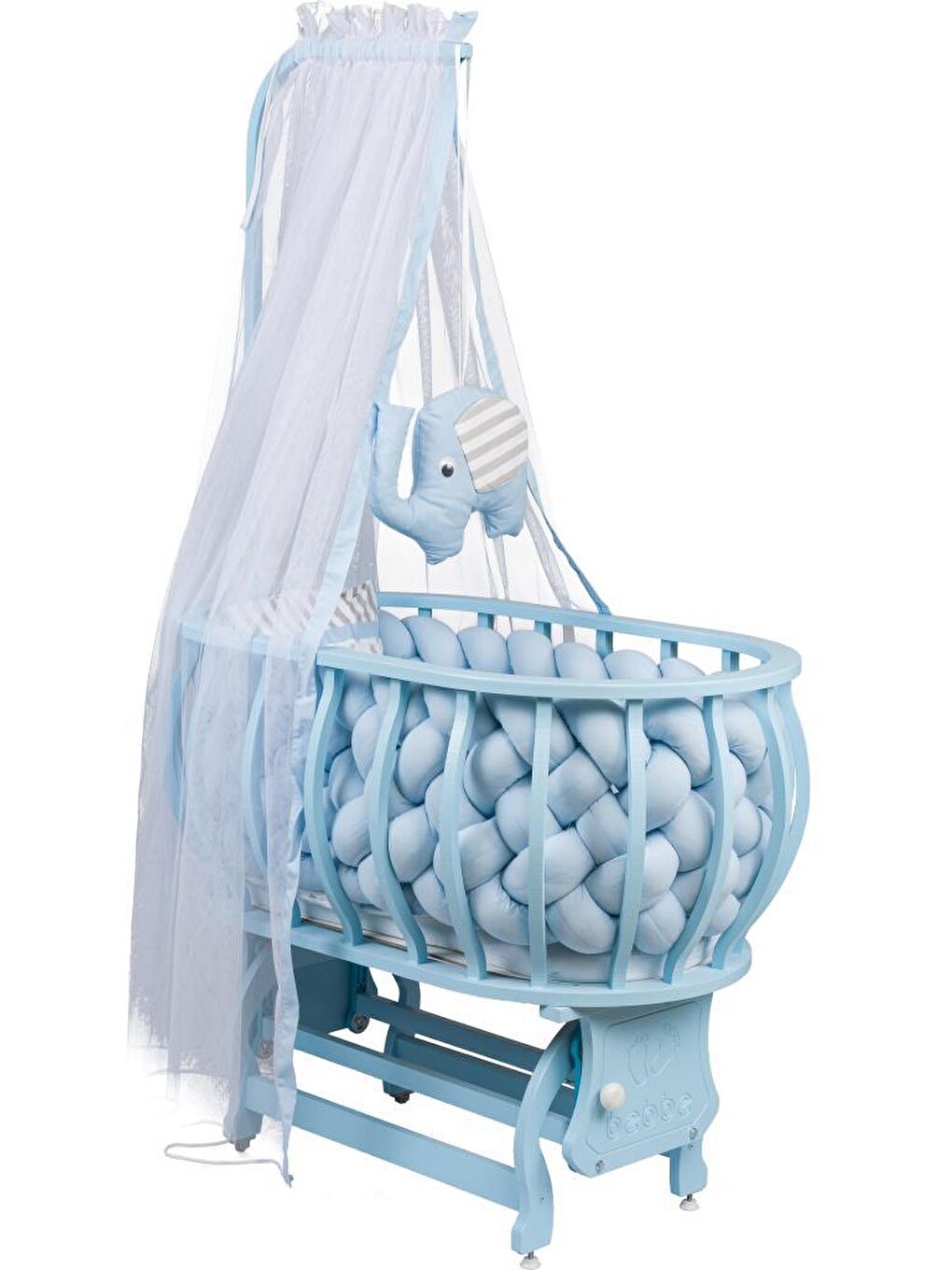 Lina Sepet Beşik Ahşap Beşik Örgülü Uyku Setli Doğal Ahşap Beşik-1