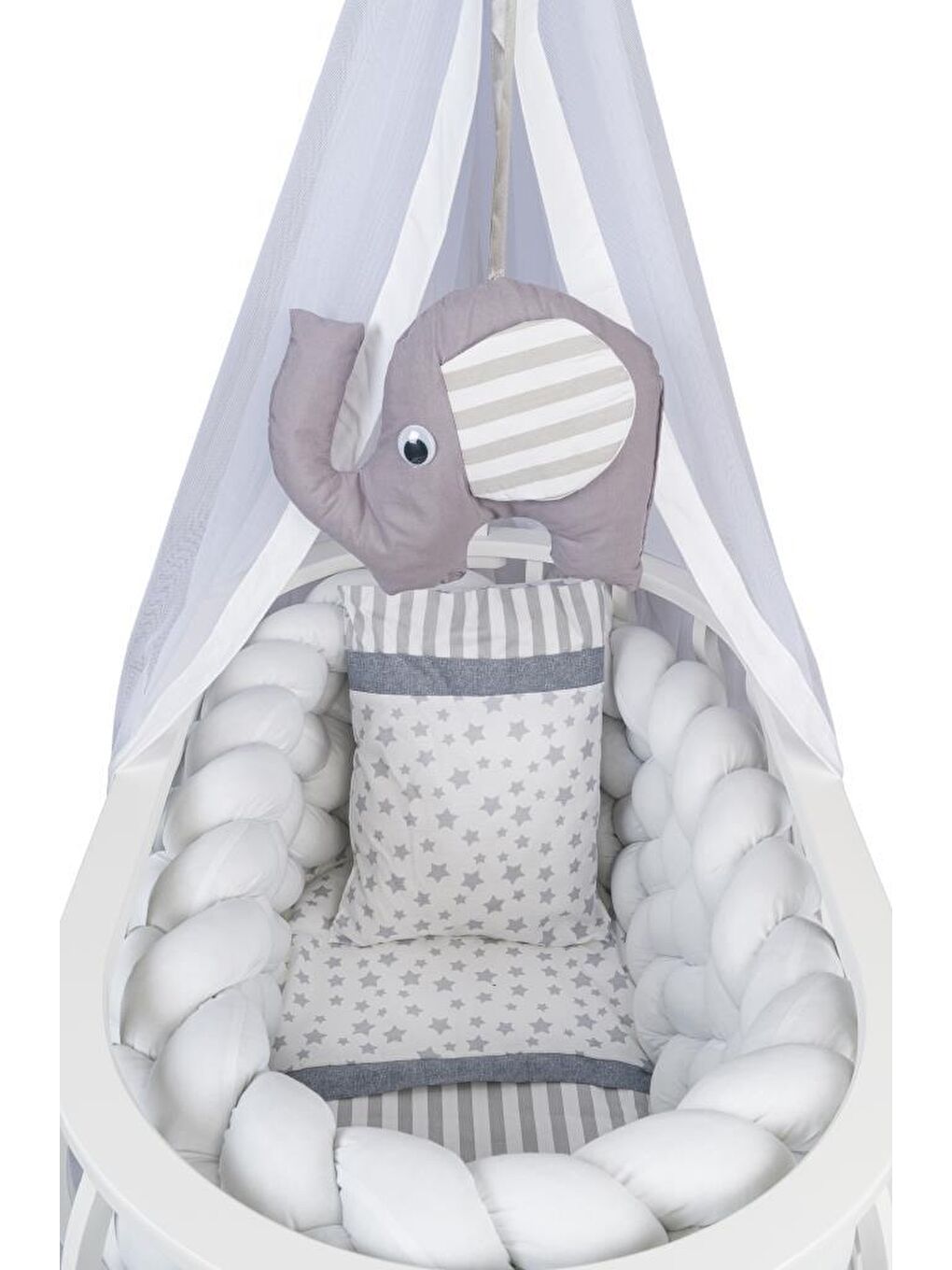 Lina Sepet Beşik Ahşap Beşik Örgülü Uyku Setli Doğal Ahşap Beşik-2