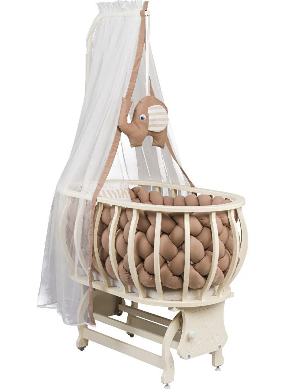 Lina Sepet Beşik Ahşap Beşik Örgülü Uyku Setli Doğal Ahşap Beşik-1