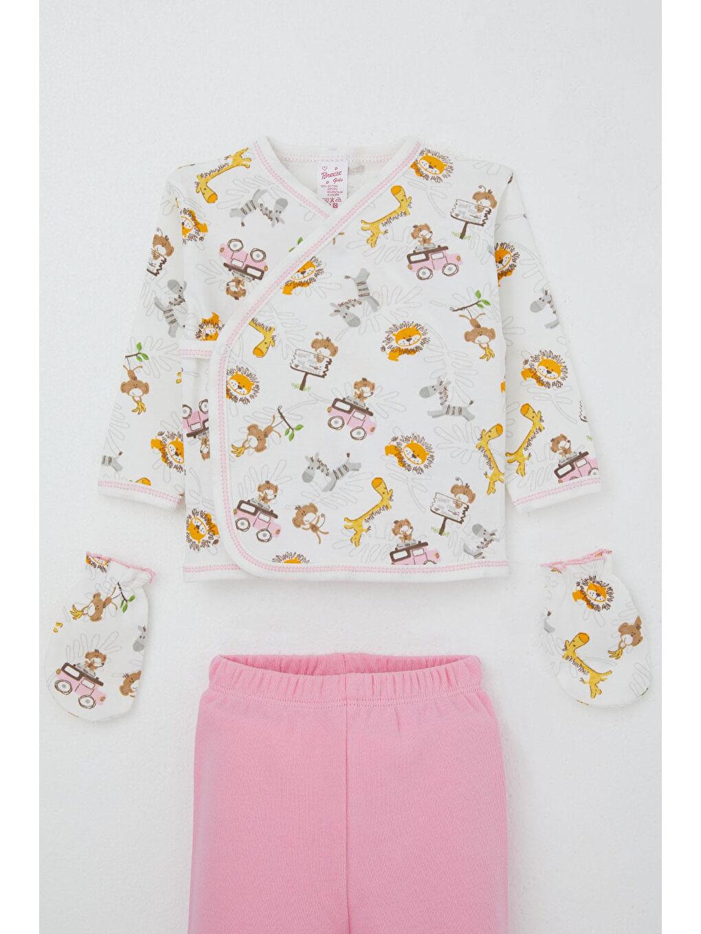 Kız Bebek Hastane Çıkışı 5 Li Safari Macerası Sevimli Hayvancıklar Desenli Beyaz (0-3 Ay)-2