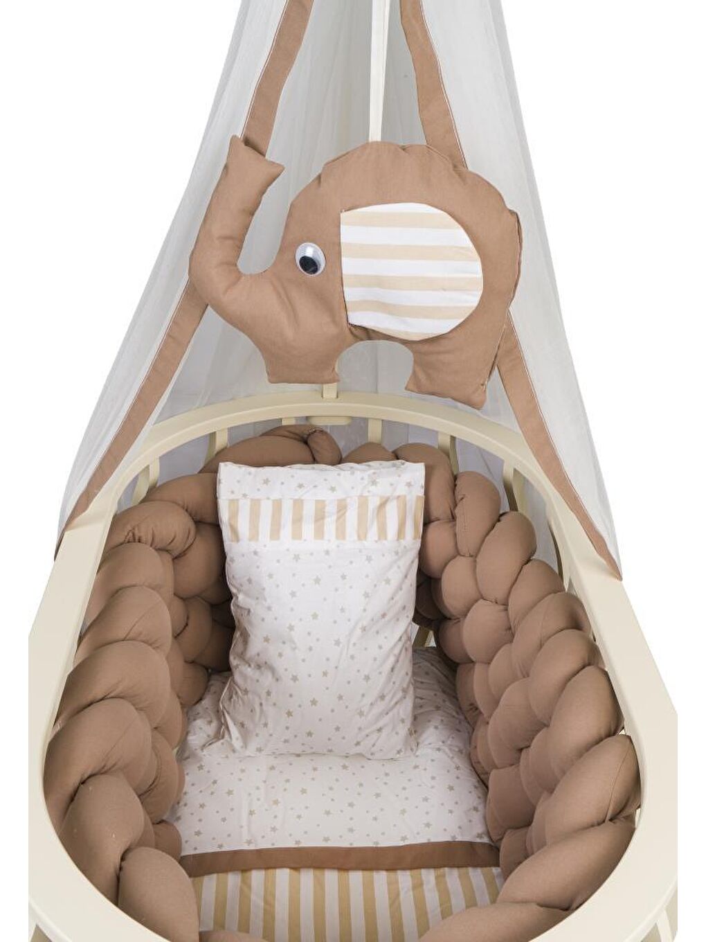 Lina Sepet Beşik Ahşap Beşik Örgülü Uyku Setli Doğal Ahşap Beşik-2