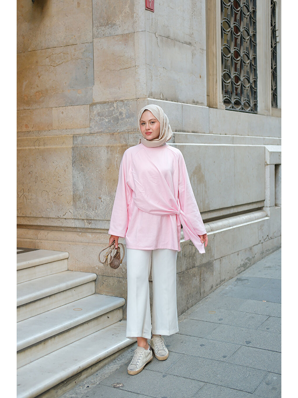 Kadın Yandan Şallı Tunik Pembe-3