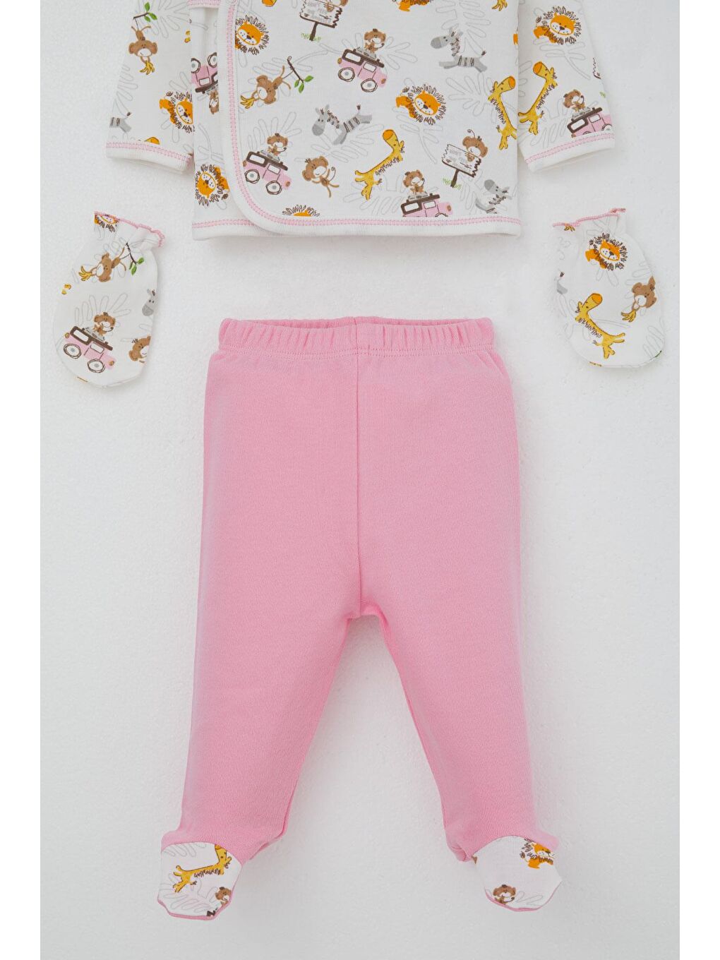 Kız Bebek Hastane Çıkışı 5 Li Safari Macerası Sevimli Hayvancıklar Desenli Beyaz (0-3 Ay)-3