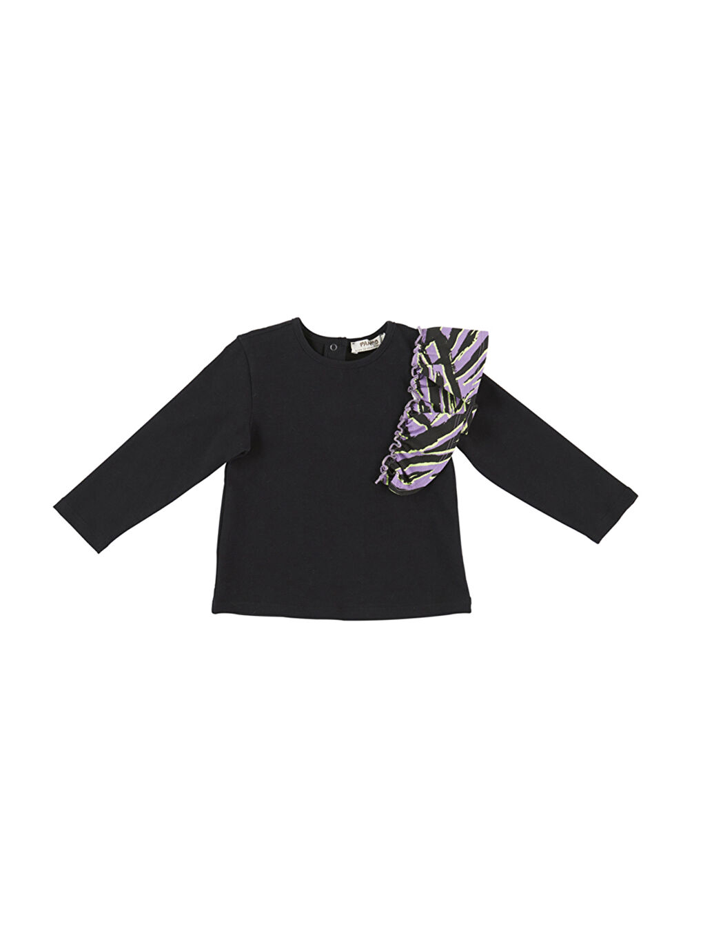 Kız Bebek Fırfır Detaylı Uzun Kollu Siyah Tişört