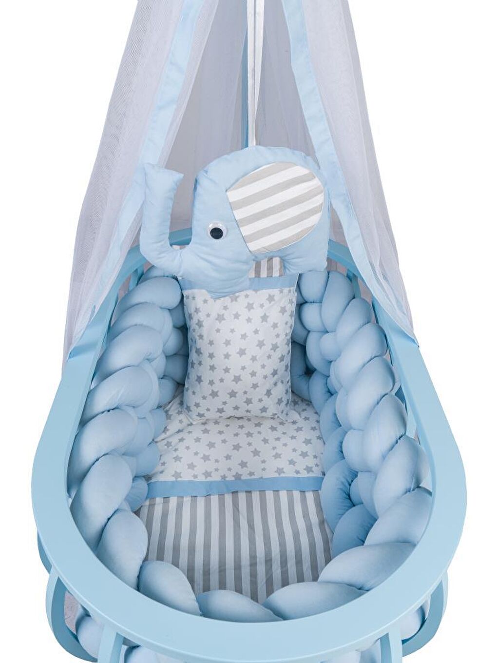 Lina Sepet Beşik Ahşap Beşik Örgülü Uyku Setli Doğal Ahşap Beşik-2