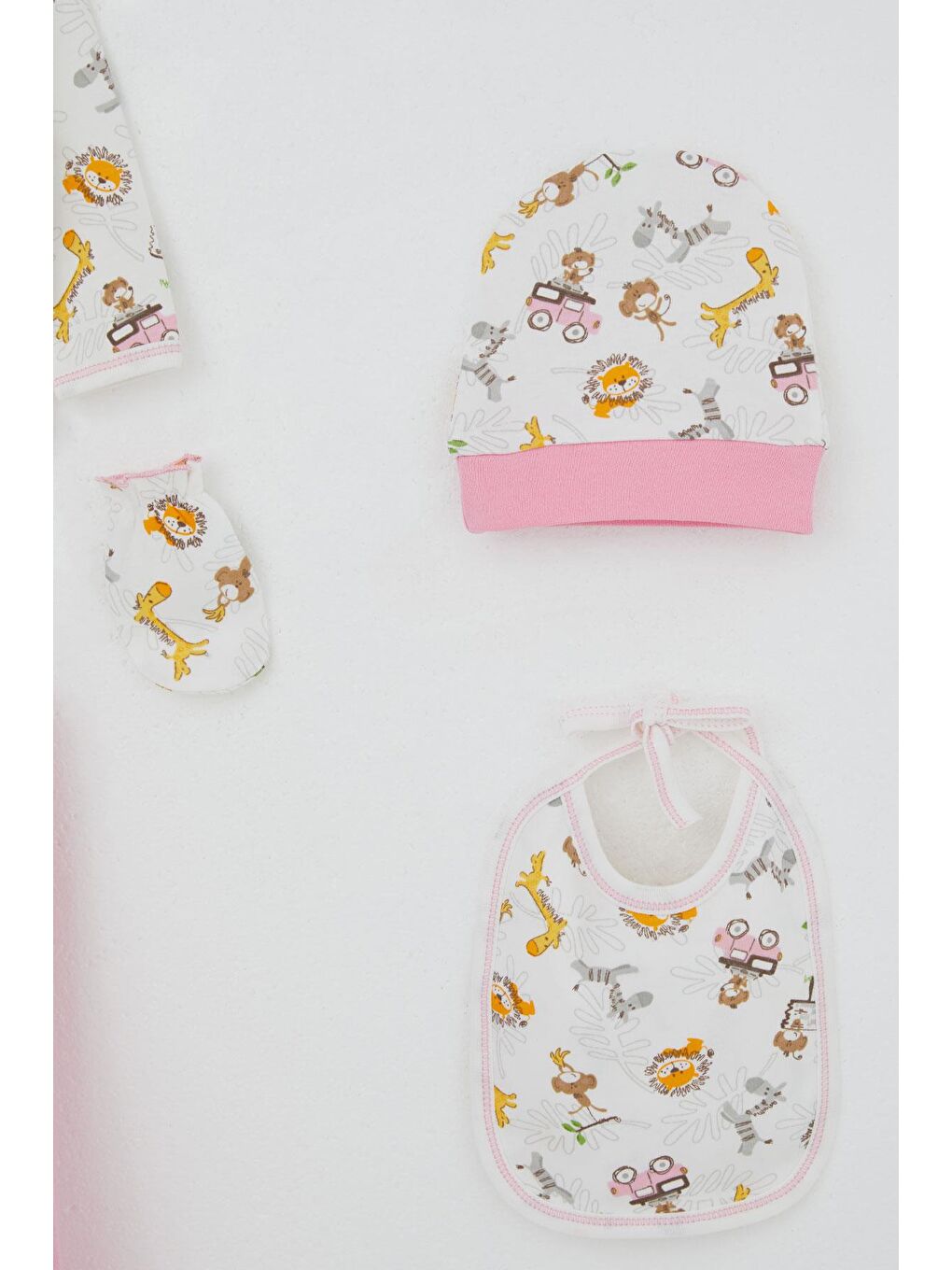 Kız Bebek Hastane Çıkışı 5 Li Safari Macerası Sevimli Hayvancıklar Desenli Beyaz (0-3 Ay)-4