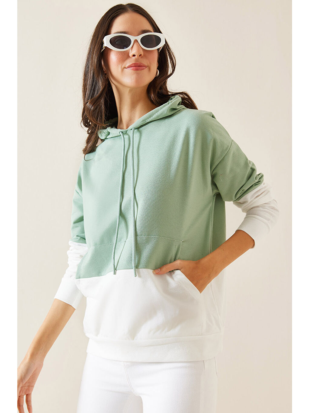 XHAN Mint Yeşil Mint Parçalı Sweatshirt 5KXK8-48999-58