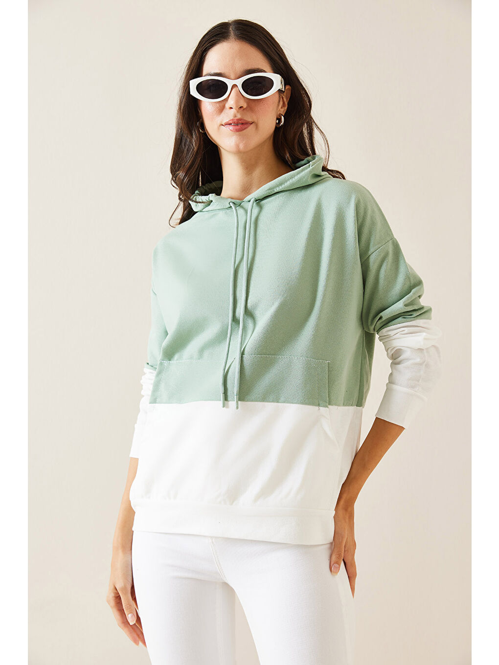 XHAN Mint Yeşil Mint Parçalı Sweatshirt 5KXK8-48999-58 - 1