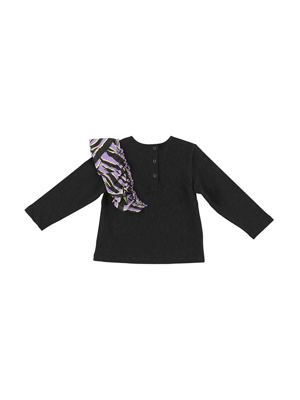 Kız Bebek Fırfır Detaylı Uzun Kollu Siyah Tişört-1