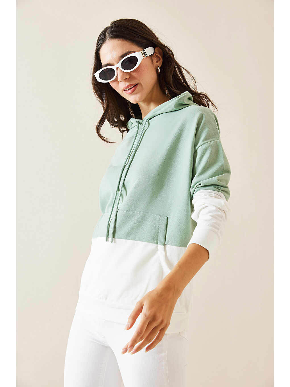 XHAN Mint Yeşil Mint Parçalı Sweatshirt 5KXK8-48999-58 - 2