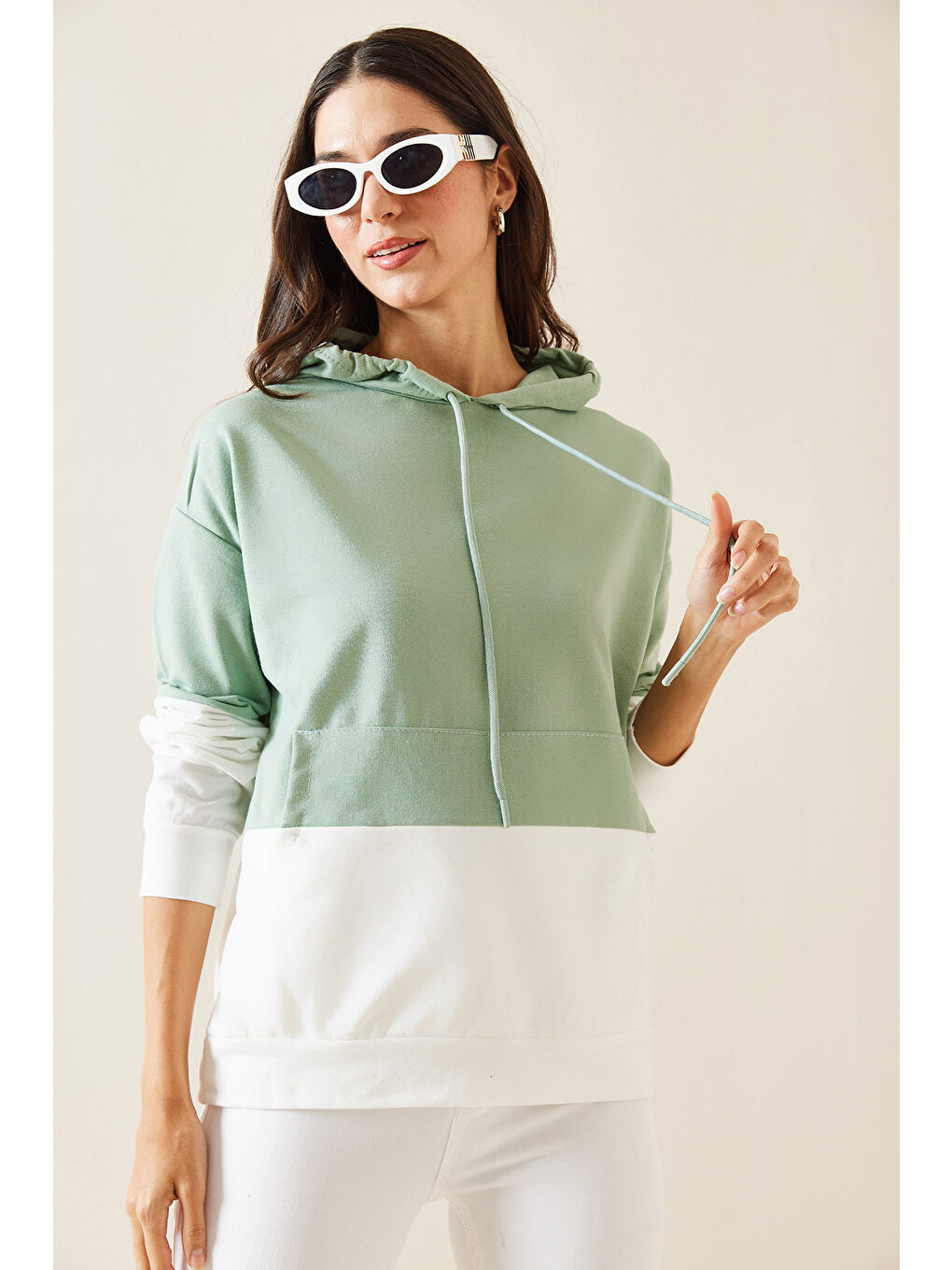 XHAN Mint Yeşil Mint Parçalı Sweatshirt 5KXK8-48999-58 - 3