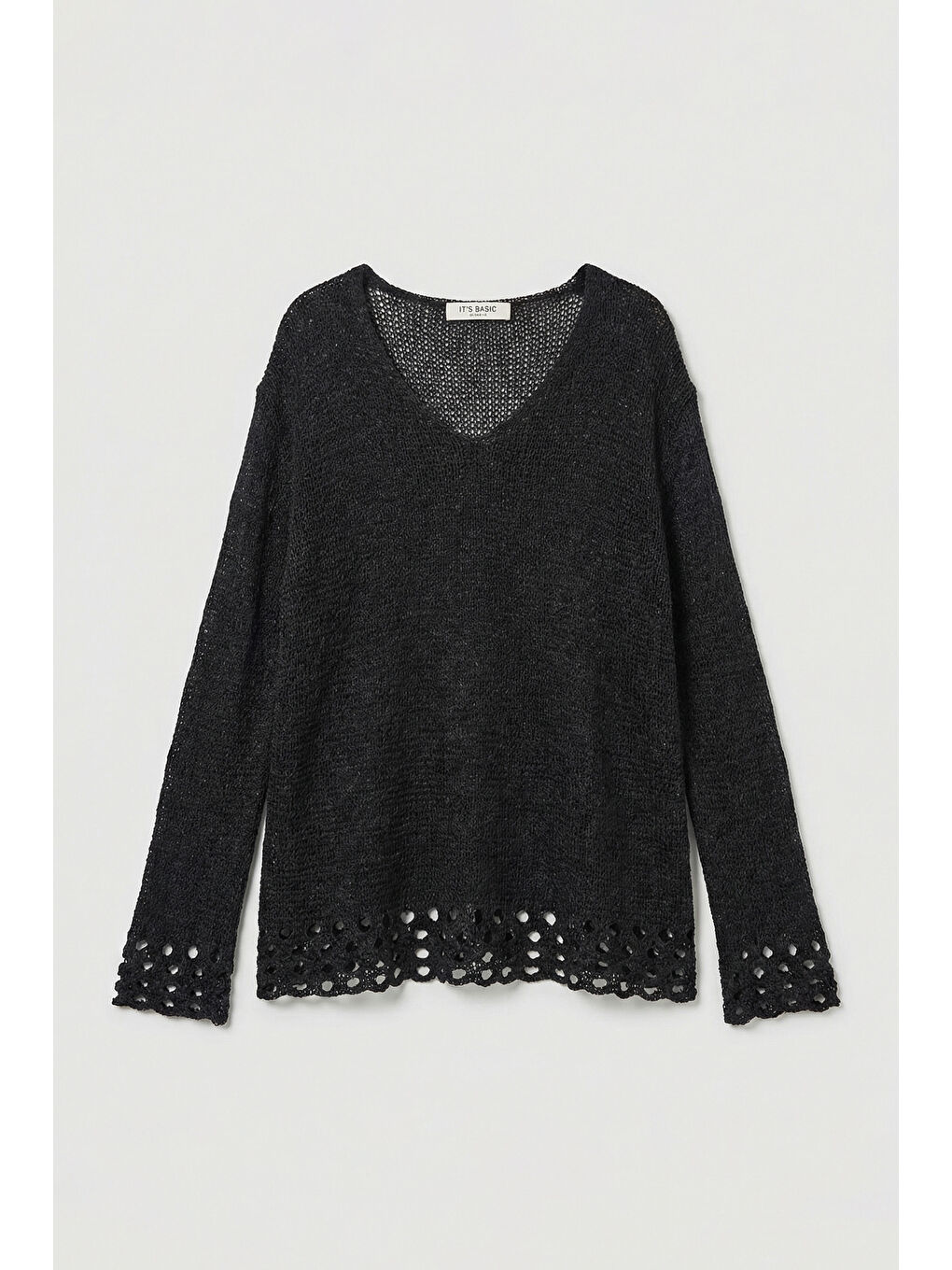 Kadın Siyah w5 Oversize Özel Kumaş Tasarım Bol Kesim Triko-5