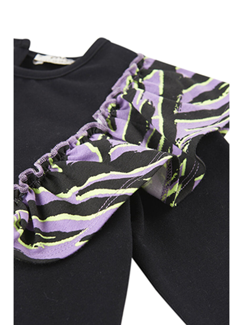 Kız Bebek Fırfır Detaylı Uzun Kollu Siyah Tişört-2