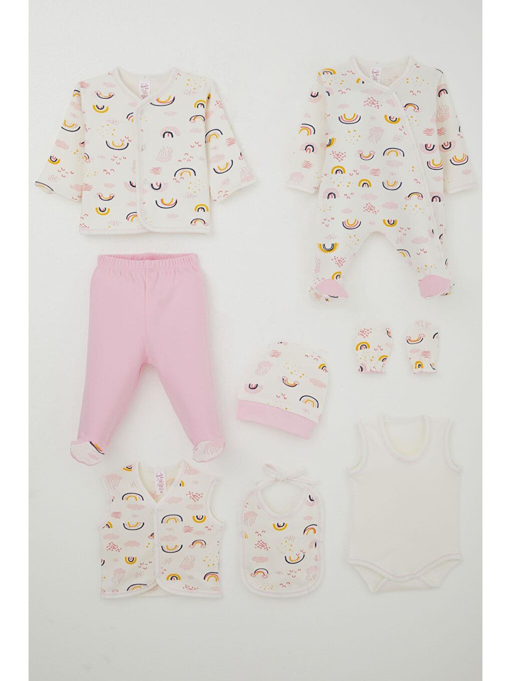 Kız Bebek Hastane Çıkışı 8 Li Gökyüzü Temalı Bulut Desenli Ekru (0-3 Ay)