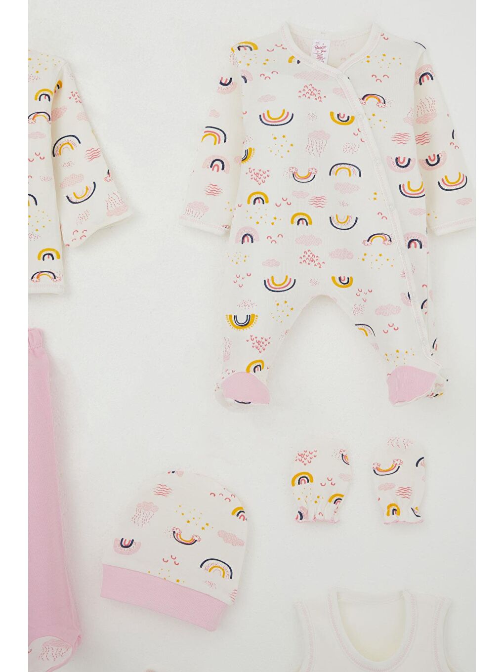 Kız Bebek Hastane Çıkışı 8 Li Gökyüzü Temalı Bulut Desenli Ekru (0-3 Ay)-4