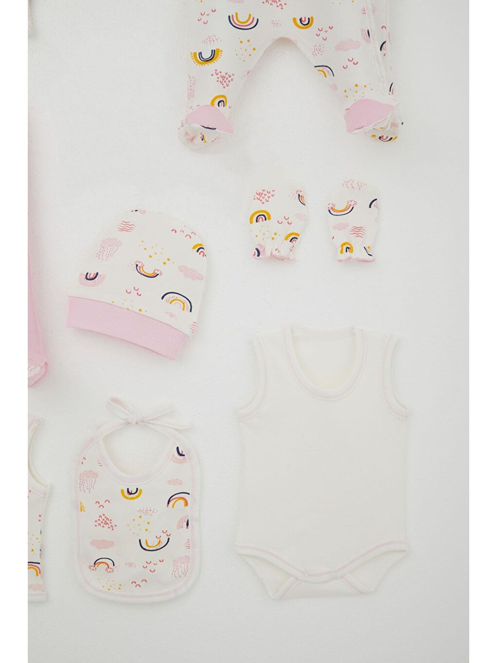 Kız Bebek Hastane Çıkışı 8 Li Gökyüzü Temalı Bulut Desenli Ekru (0-3 Ay)-5