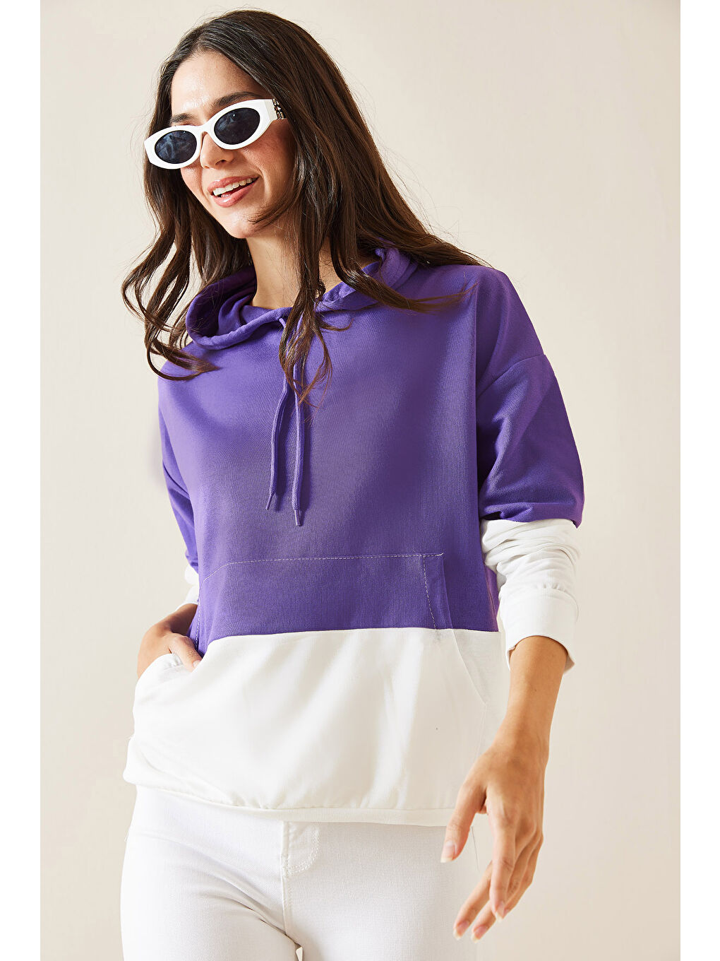 XHAN Lila Parçalı Sweatshirt 5KXK8-48999-26