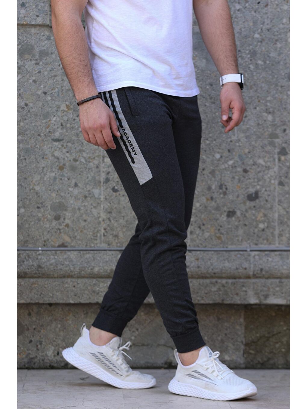 Antrasit Paça Ribanalı Baskılı Jogger Erkek Eşofman Altı-1