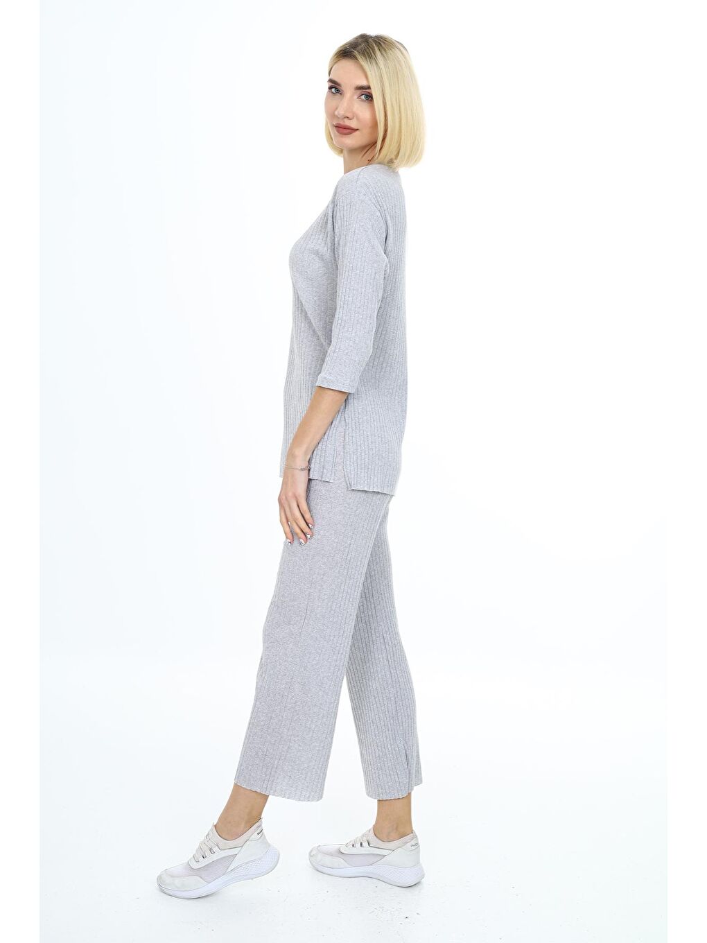 Gri Kadın Panel Detaylı Alt-Üst Takım-3