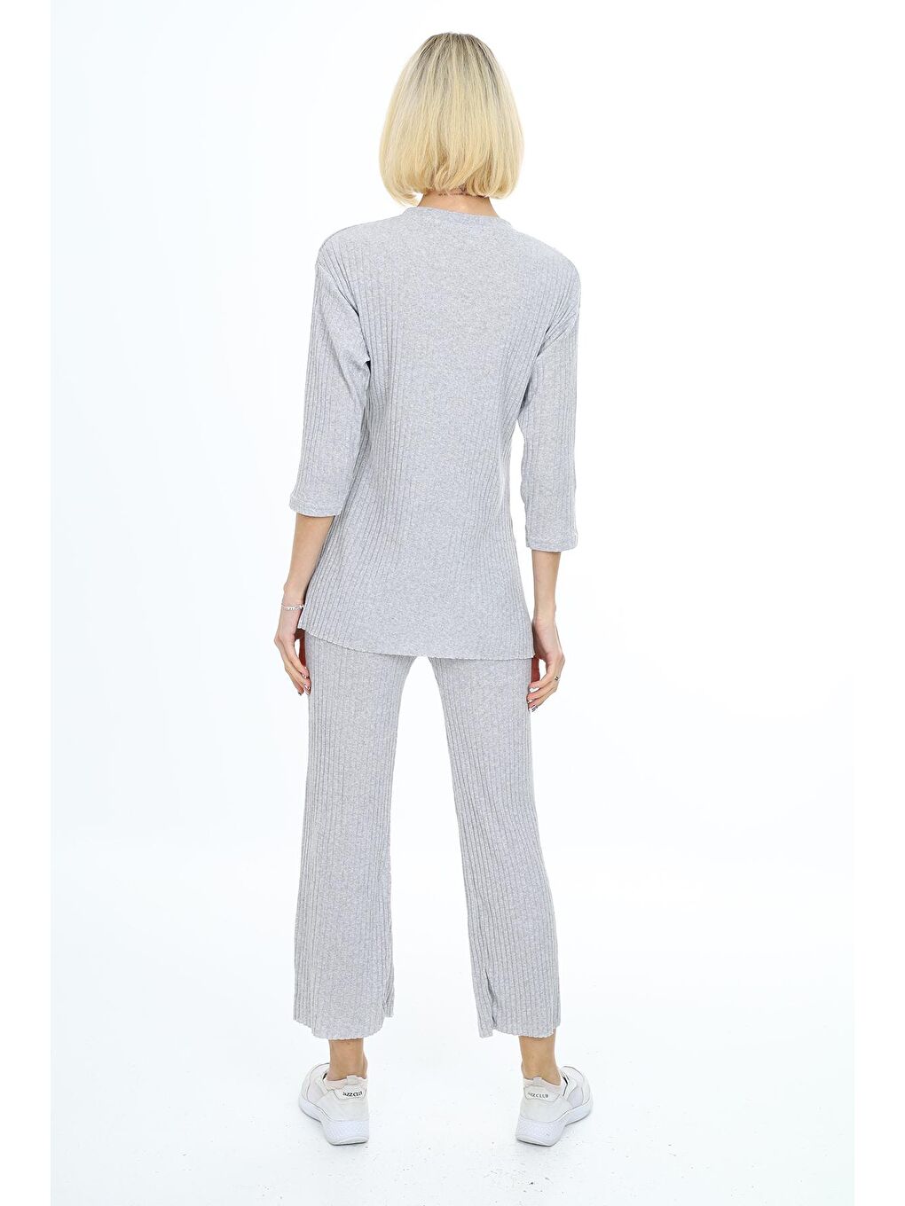 Gri Kadın Panel Detaylı Alt-Üst Takım-4