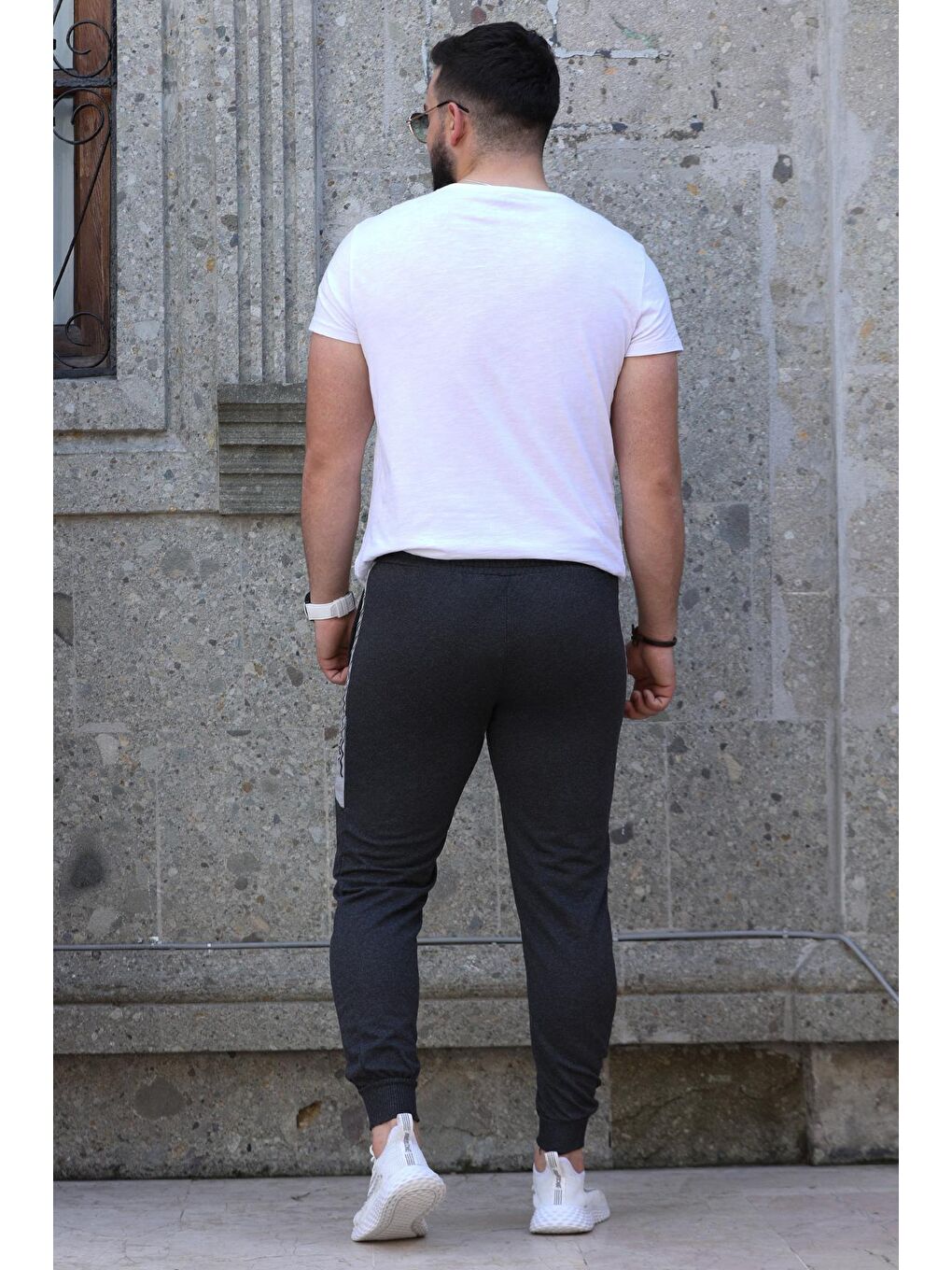 Antrasit Paça Ribanalı Baskılı Jogger Erkek Eşofman Altı-3