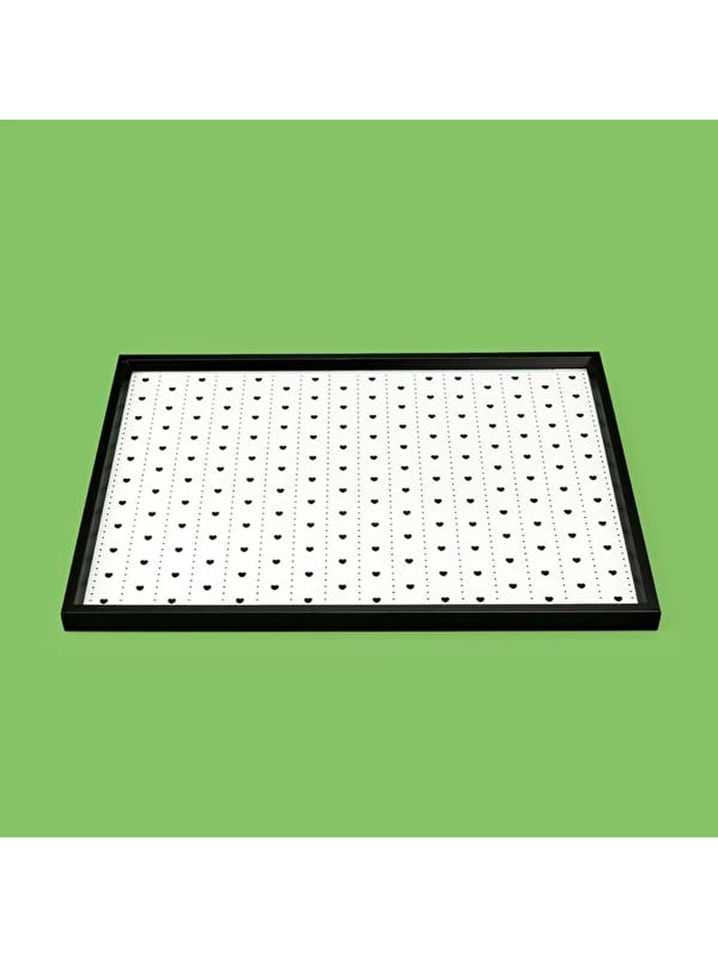 Deco Siyah Kalp Desenli Dekoratif Tepsi - Siyah / Beyaz - 28,5x41 cm-2