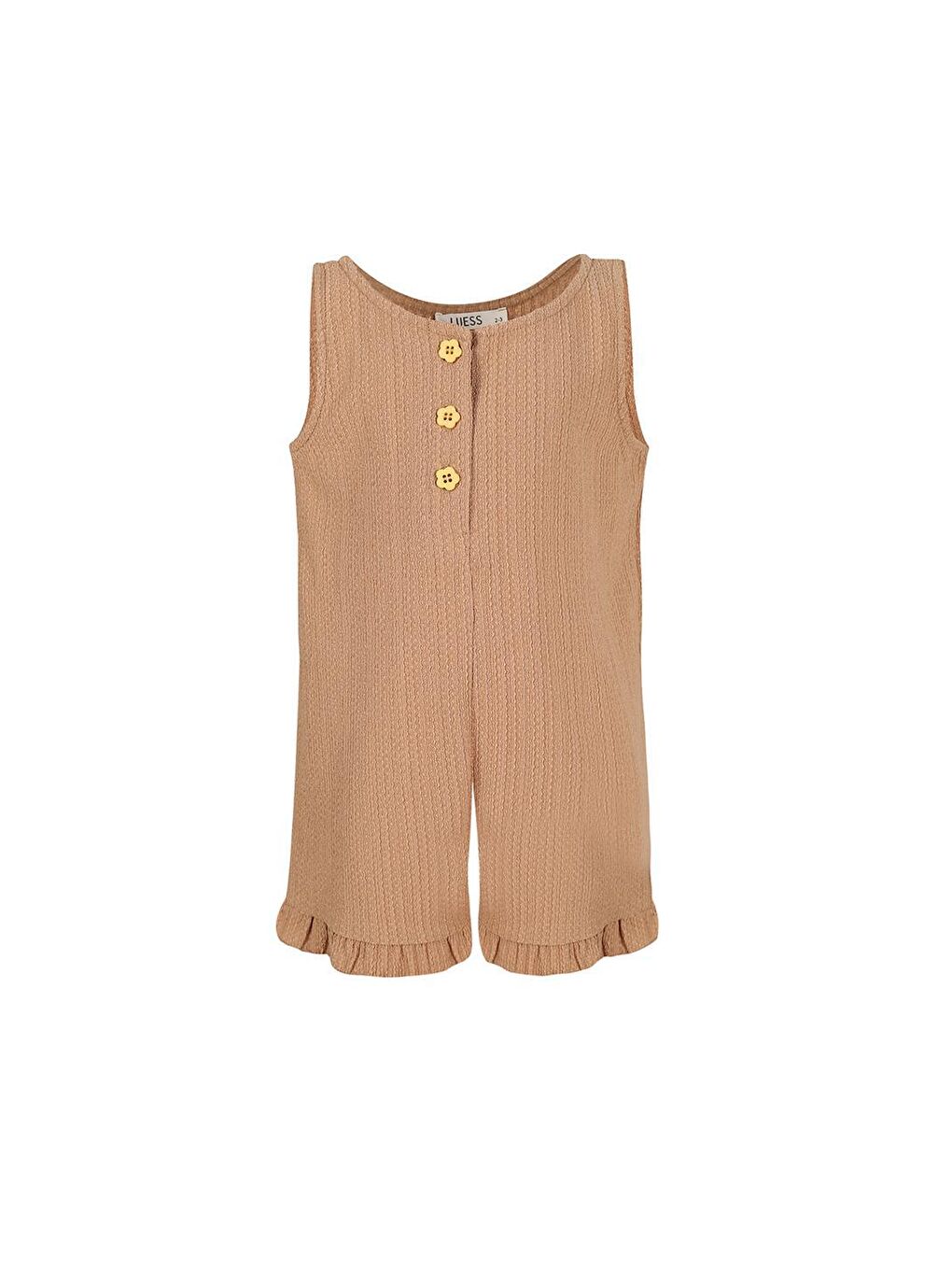 Kız Çocuk Kahverengi Düğme Detaylı Dokulu Tulum-1