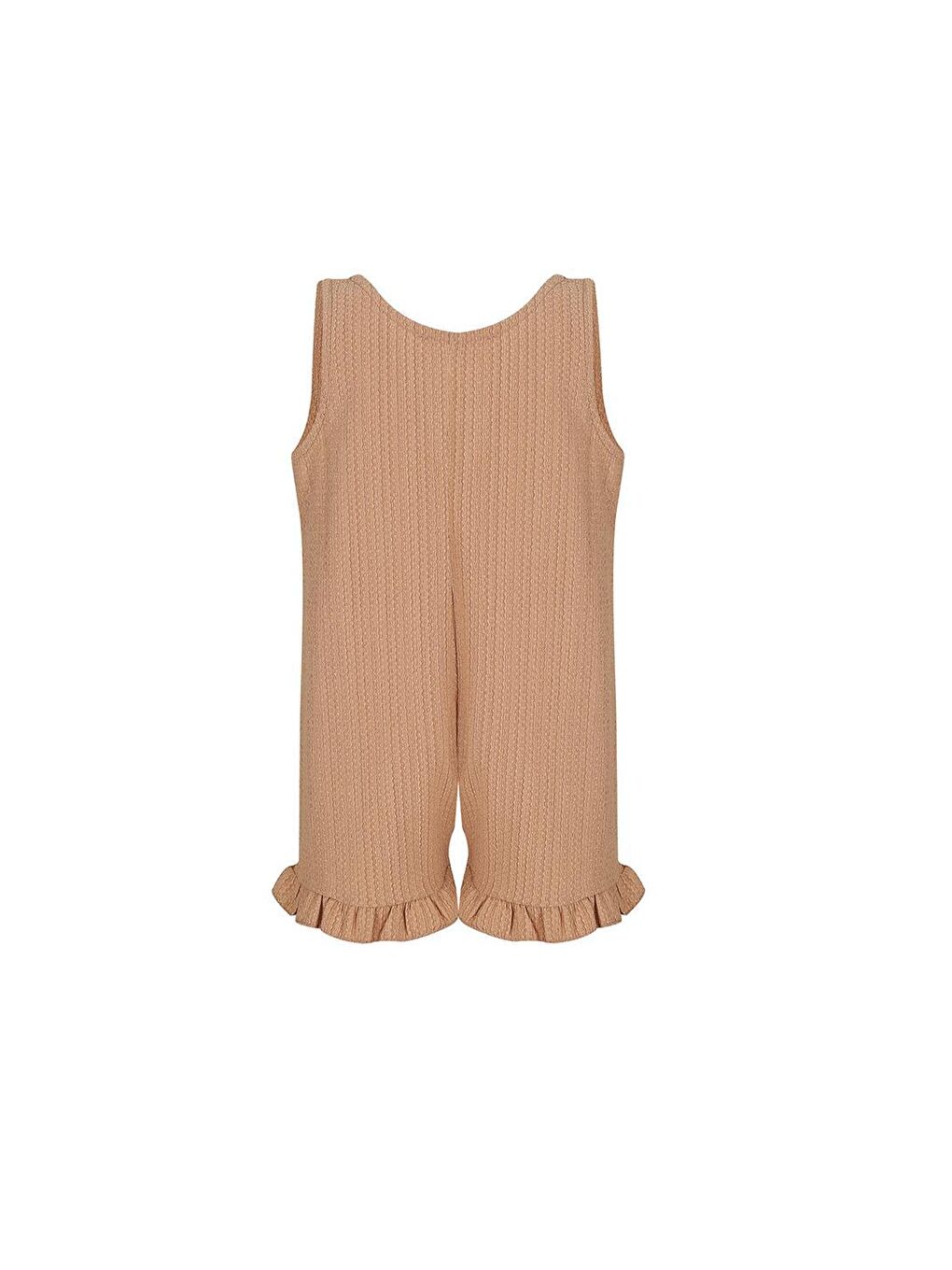 Kız Çocuk Kahverengi Düğme Detaylı Dokulu Tulum-2