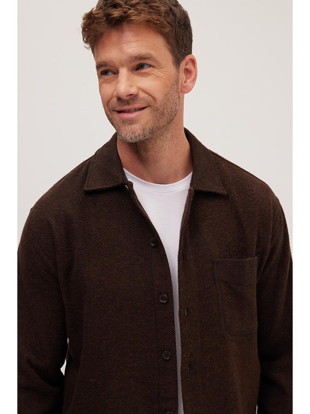 Erkek Relax Fit Rahat Kesim Oduncu Tek Cepli Armürlü Kahverengi Apaş Yaka Kışlık Gömlek-1