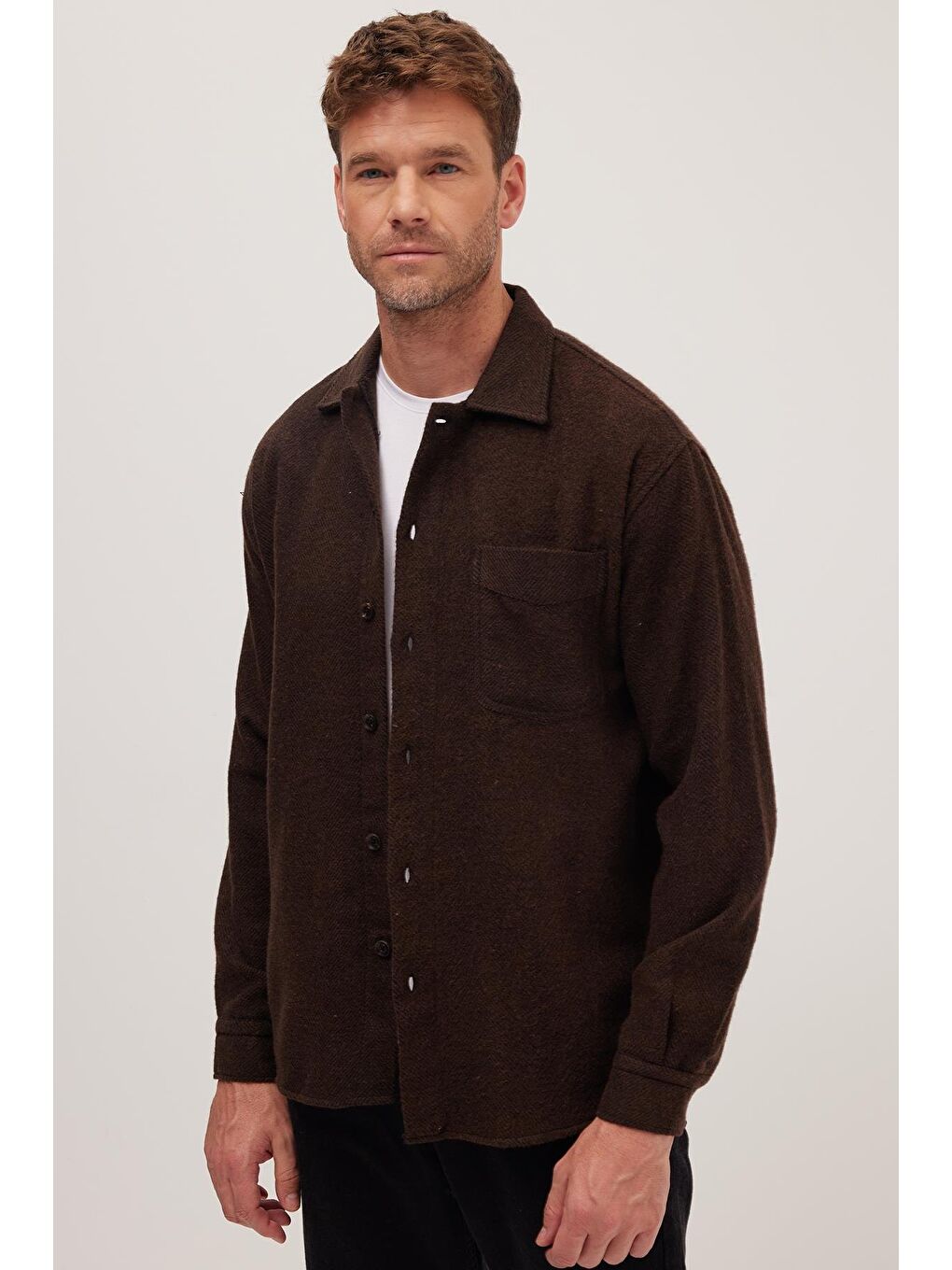 Erkek Relax Fit Rahat Kesim Oduncu Tek Cepli Armürlü Kahverengi Apaş Yaka Kışlık Gömlek-3