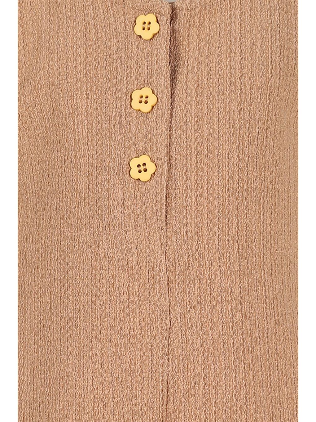 Kız Çocuk Kahverengi Düğme Detaylı Dokulu Tulum-3