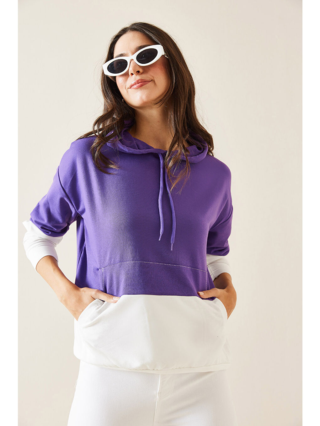 XHAN Lila Parçalı Sweatshirt 5KXK8-48999-26 - 2