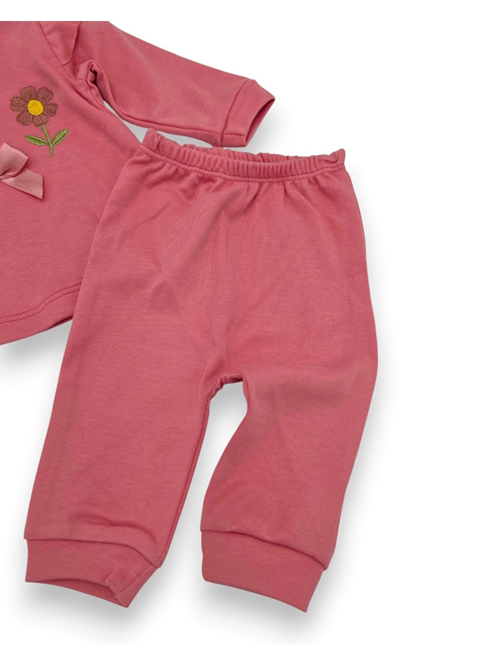 Pembe Kız Bebek Mevsimlik Kalpli Çiçek Nakışlı Fırfırlı Takım-4