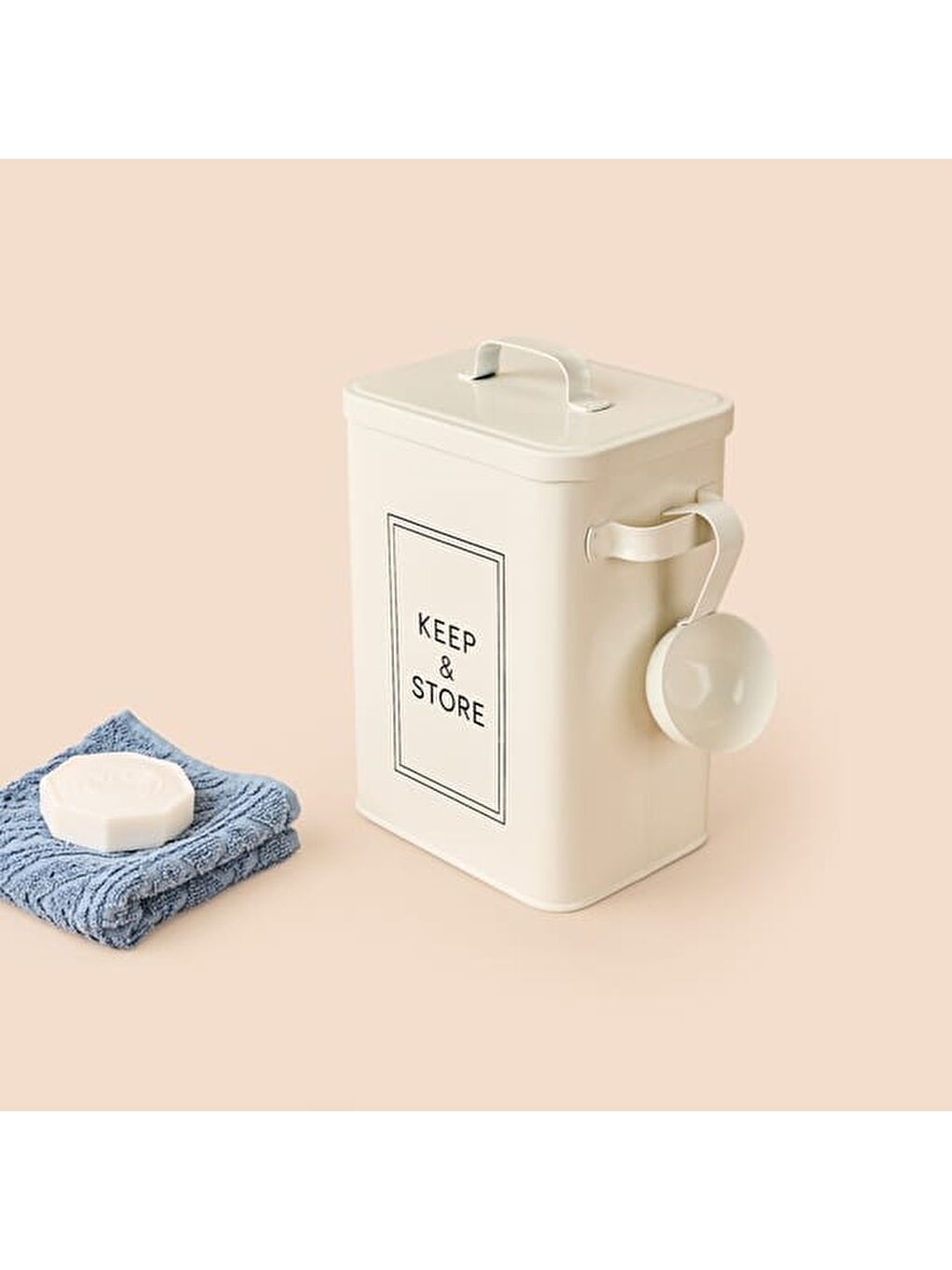 Ekru Bath Kapaklı Deterjan Kutusu - Krem - 23 cm-2