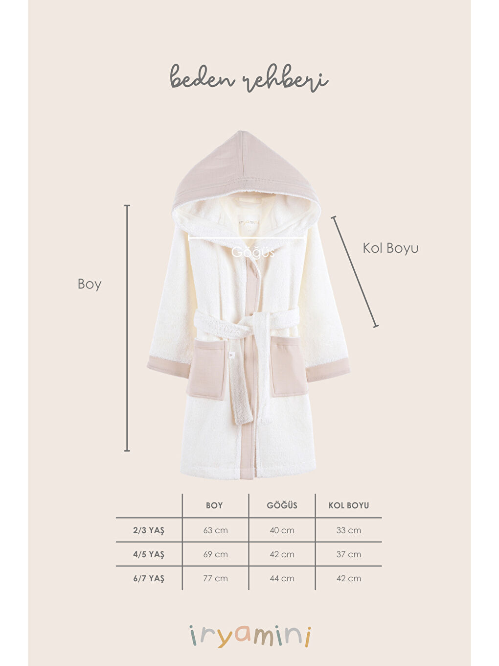 Joy of Colors Organik Pamuk Müslin Detaylı Çocuk Bornoz Bej-1