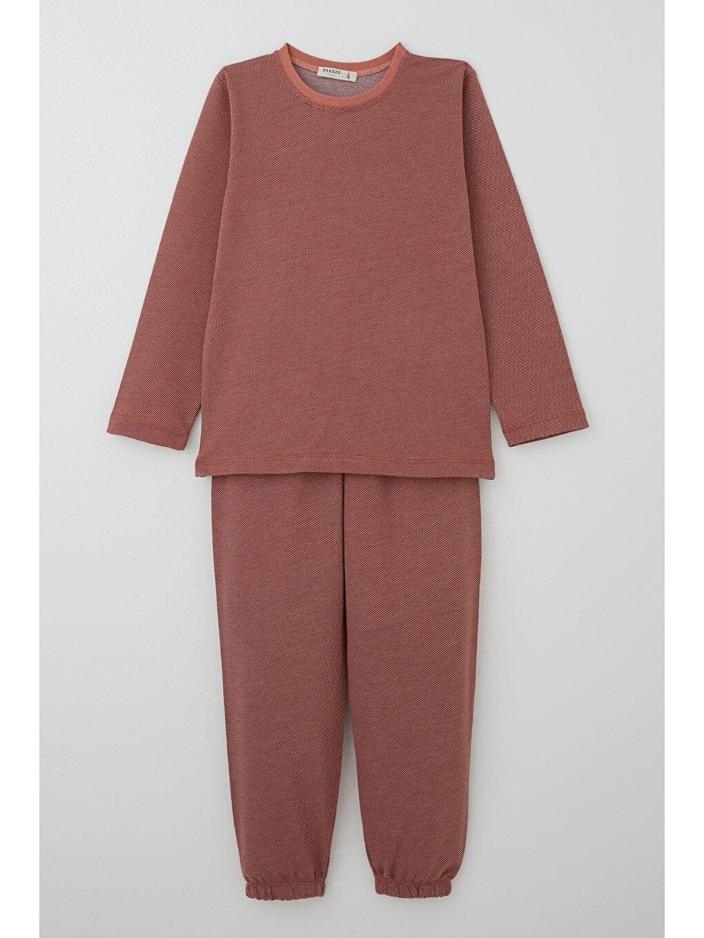 Kahverengi Erkek Çocuk Pijama Takımı Verev Çizgi Desenli Kiremit (4 Yaş)