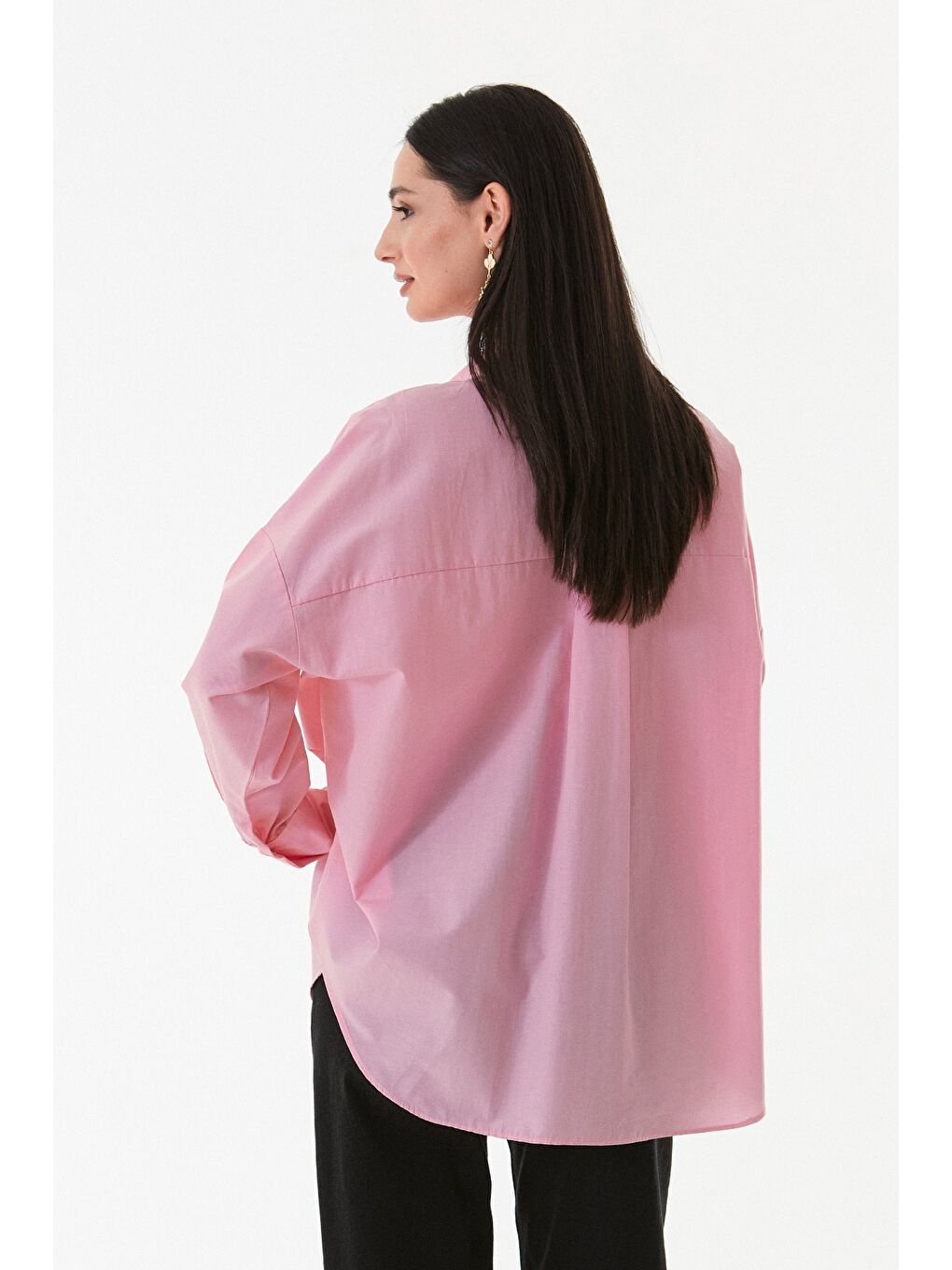 Pembe Basic Arkası Uzun Salaş Gömlek-4