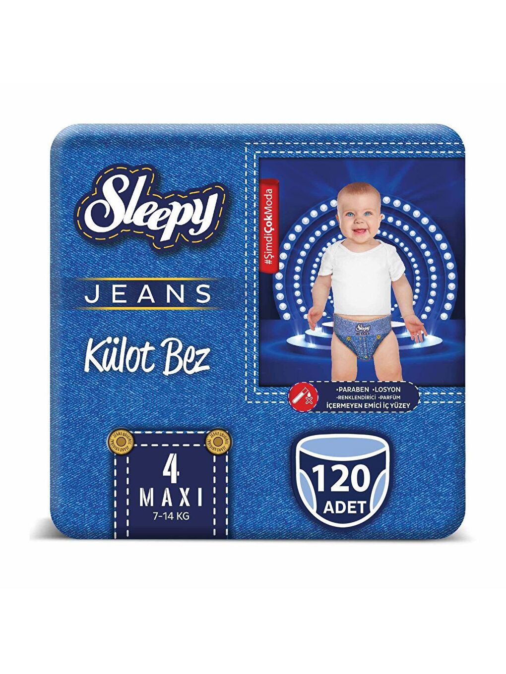 Sleepy Jeans Külot Bez 4 Numara Maxi 4'lü Jumbo Paket, 120 Adet