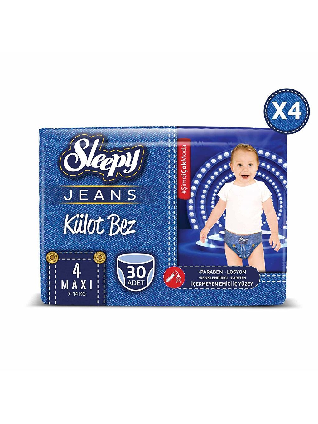 Sleepy Jeans Külot Bez 4 Numara Maxi 4'lü Jumbo Paket, 120 Adet - 1