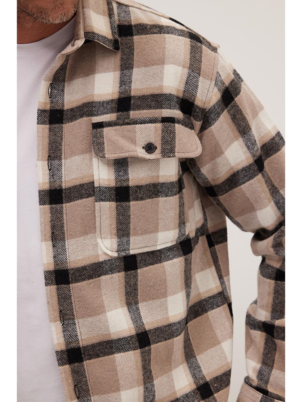 Karışık Relax Fit Rahat Kesim Çift Cep Kapaklı Kışlık Oduncu Kareli Erkek Gömlek-2