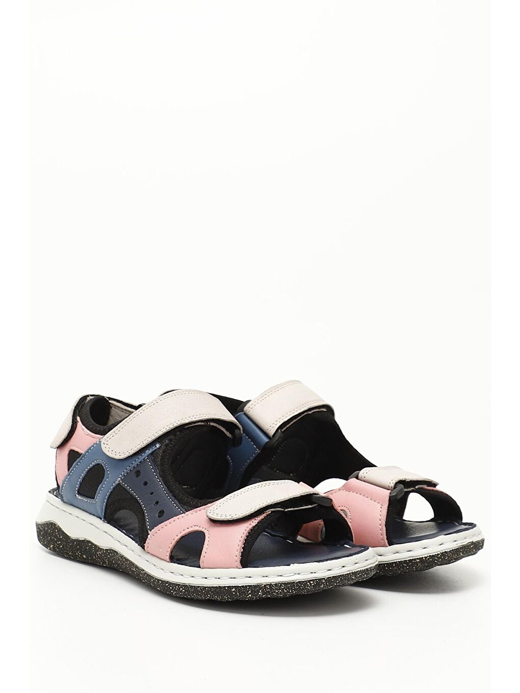 Bej BEJ-LACİVERT  Hakiki Deri Dolgu Taban Kadın Sandalet 42236-1