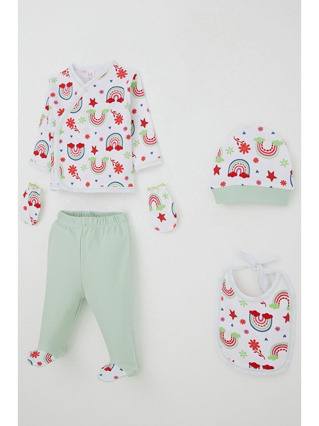 Kız Bebek Hastane Çıkışı 5 Li Masalı Çiçek Desenli Beyaz (0-3 Ay)-1