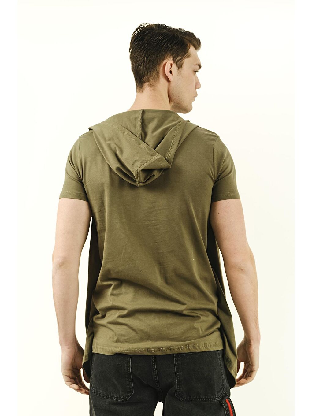 Haki İçi Tshirt Dikili Erkek Slim Fit Basic Kapüşonlu Hırka-4