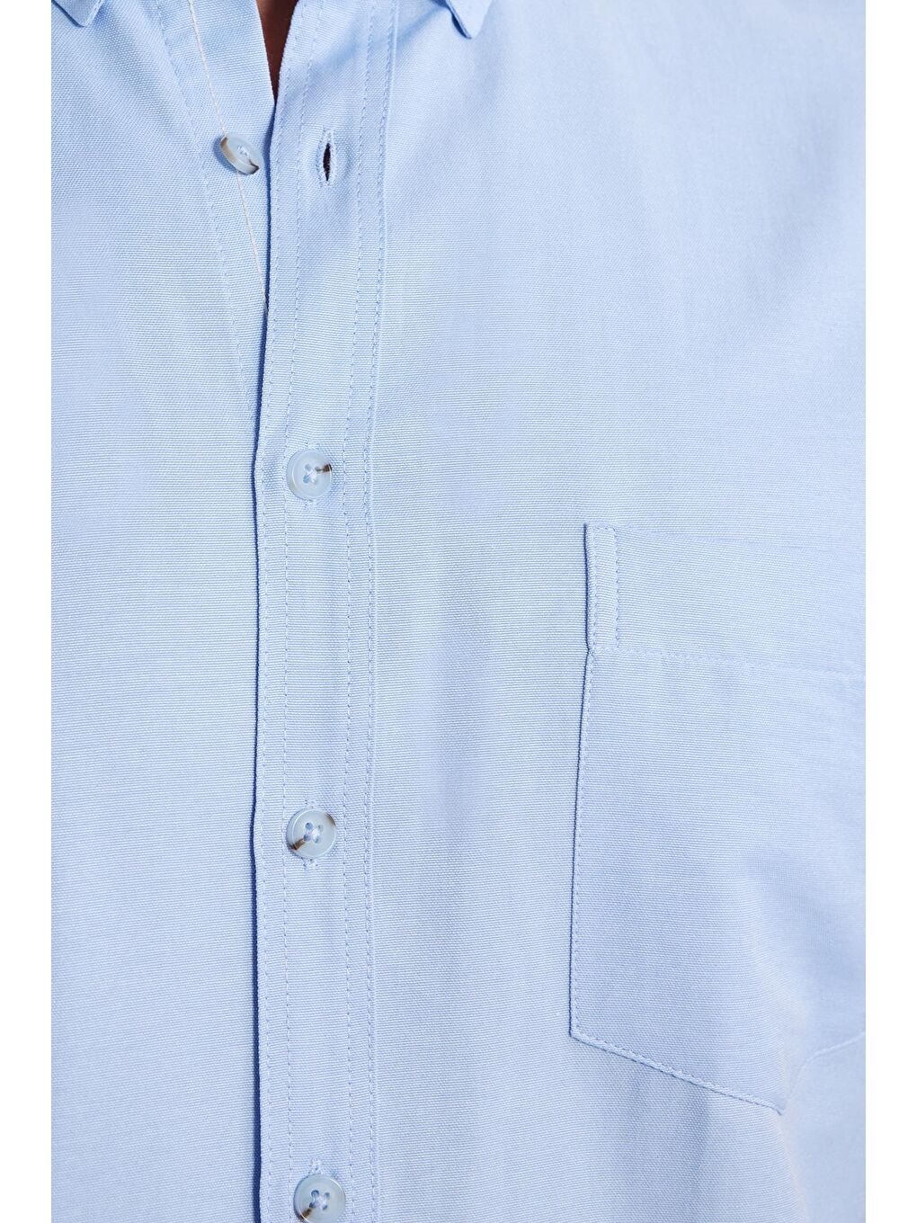 Erkek Klasik Regular Fit Rahat Kesim Düğmeli Spor Yaka Oxford Pamuklu Kısa Kol Mavi Gömlek-2