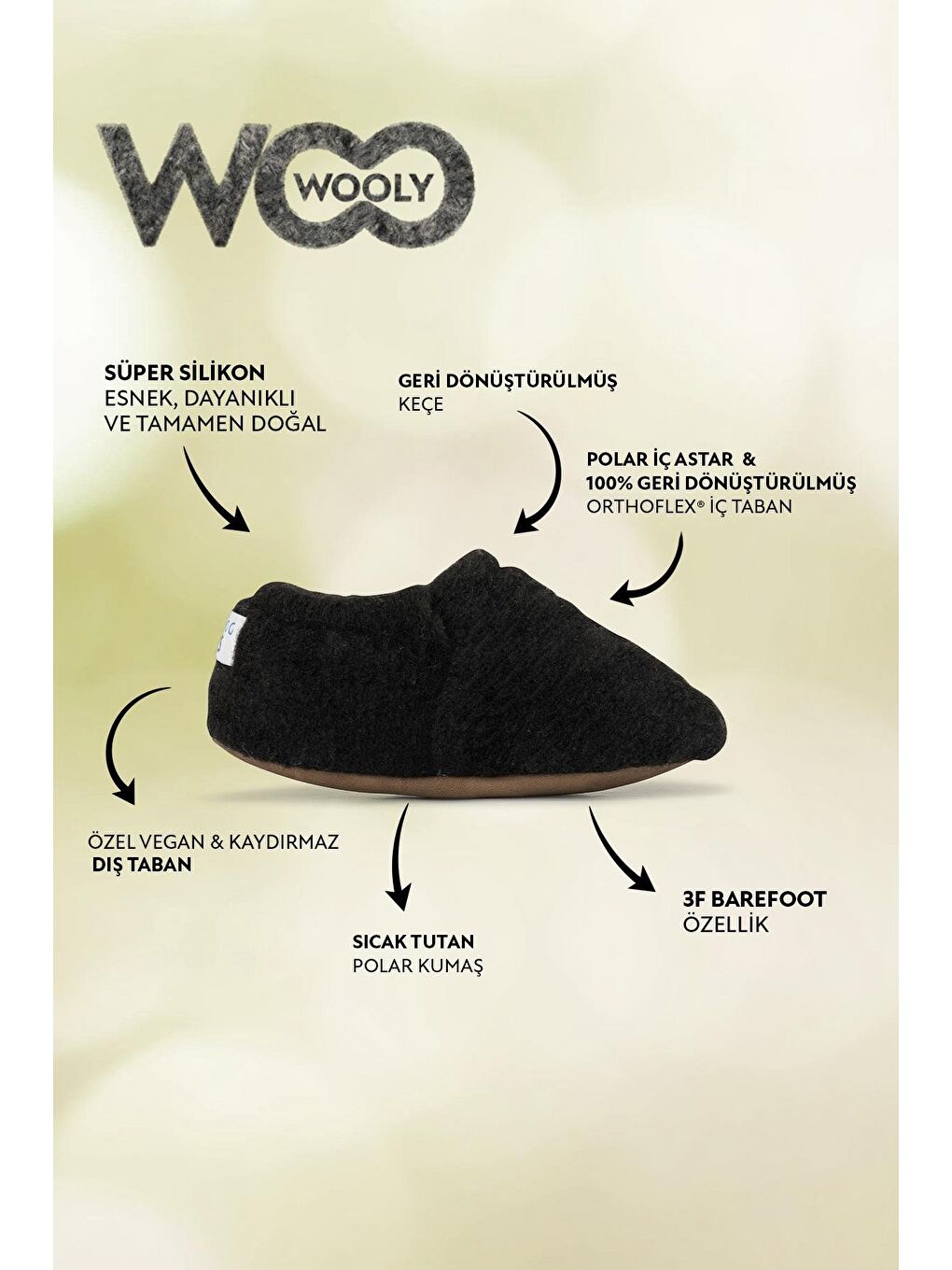 Hopfrög Recycled Woo Wooly Yünlü Siyah Barefoot Patik (Hediye Seti) - 1