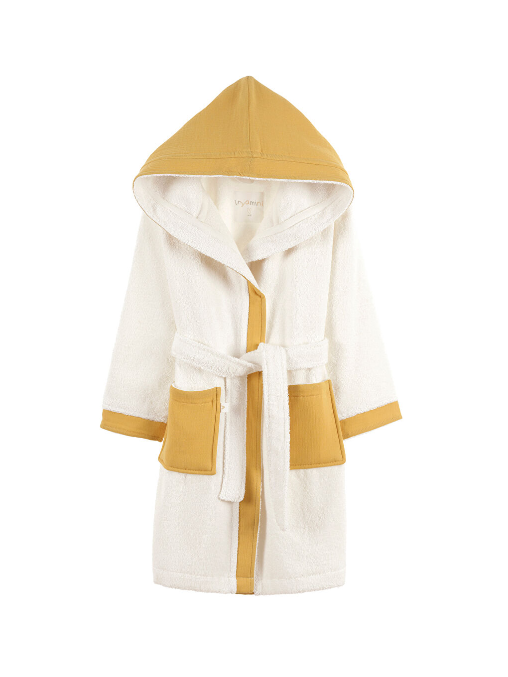 Kahverengi Joy of Colors Organik Pamuk Müslin Detaylı Çocuk Bornoz Hardal