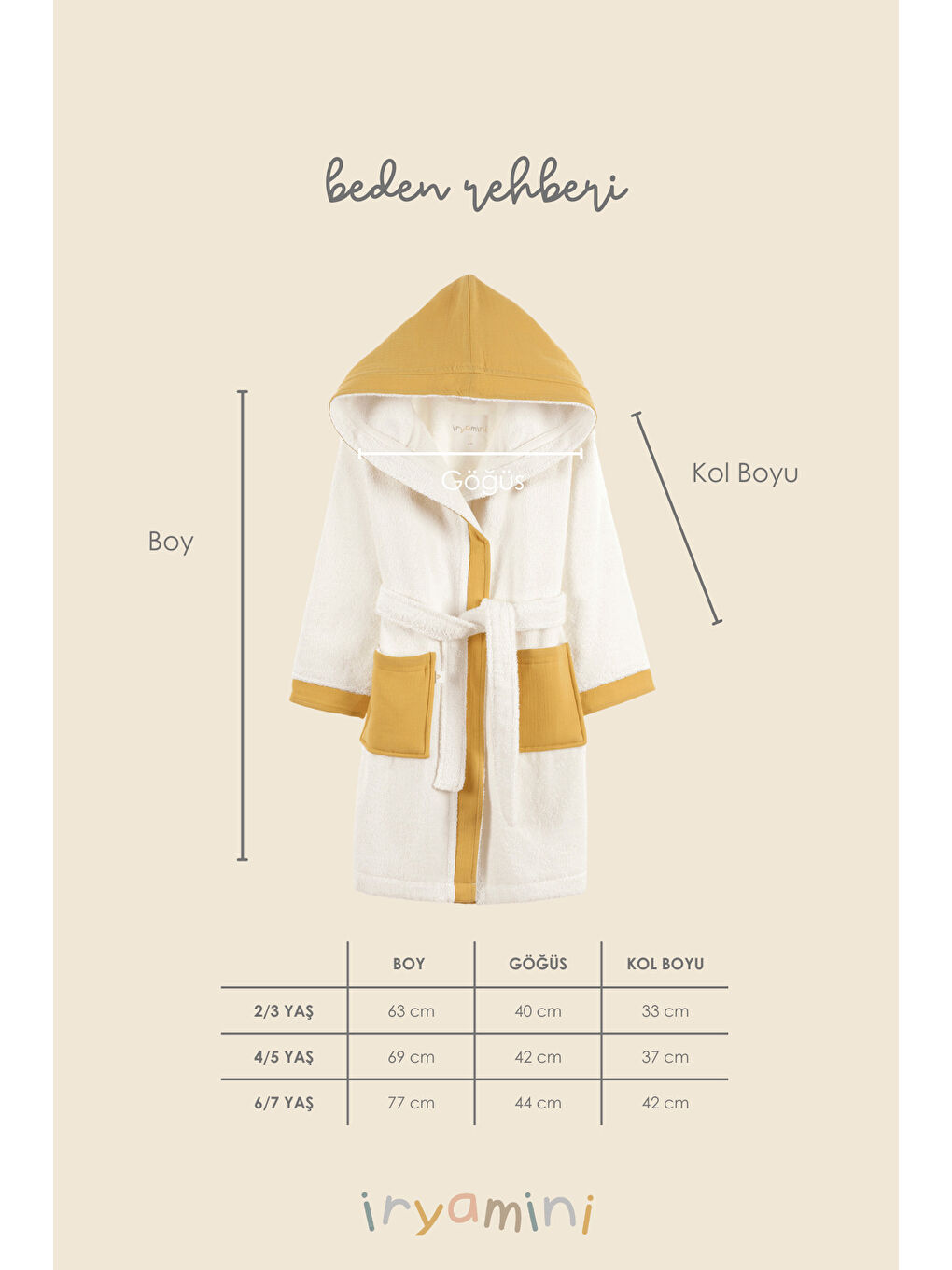 Kahverengi Joy of Colors Organik Pamuk Müslin Detaylı Çocuk Bornoz Hardal-1